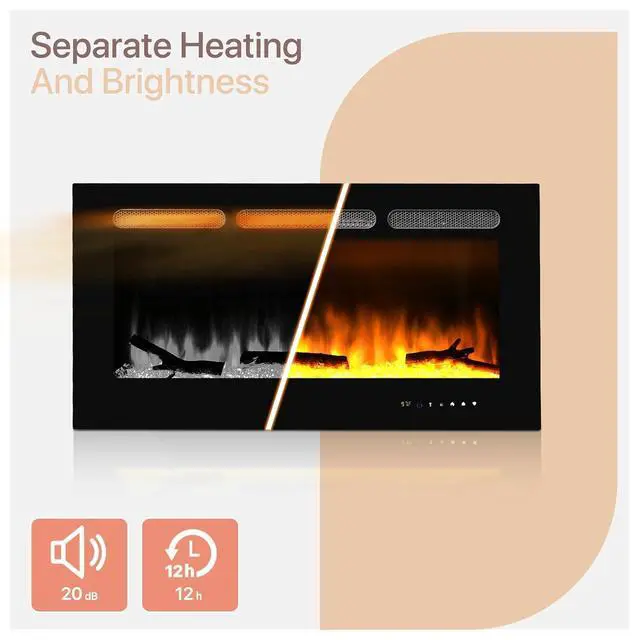 Alt view image 7 of 7 - 36" Electric Fireplace Heater, Realistic Flame, Adjustable 8 Flame Colors, Ideal for Home & Office Decor, 1400W, Compact Design with Temperature Regulation