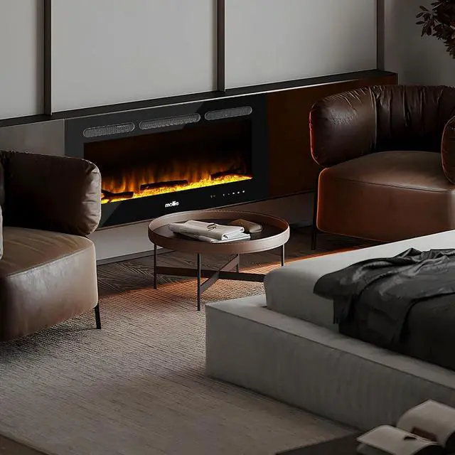Alt view image 3 of 7 - 36" Electric Fireplace Wall Mounted and Recessed with Remote Control, 1400W Wall Fireplace Heater w/8 Color Adjustable Brightness Flame Linear Electric Fireplace, Overheating Protection (Black)