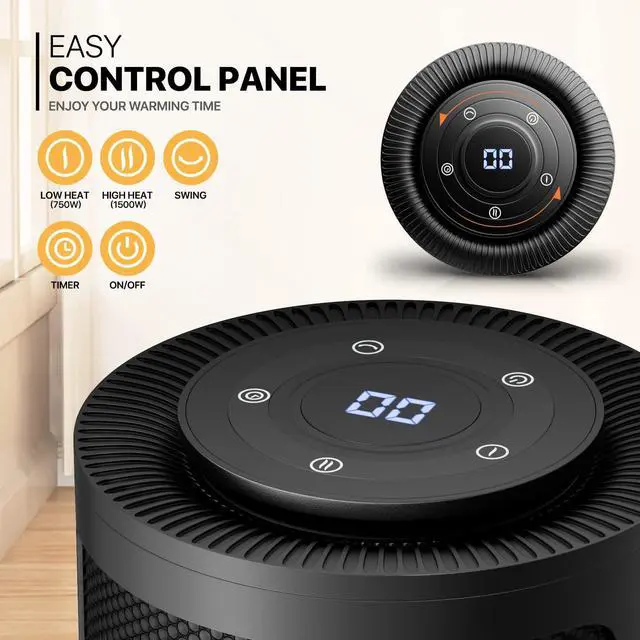 Alt view image 4 of 7 - Portable Electric Space Heater, Personal Rapid Heating PTC Heater for Office Bedroom Living Room, 8h Timer Small Heater with Tip-Over and Overheat Protection, Remote & Button Control, Black