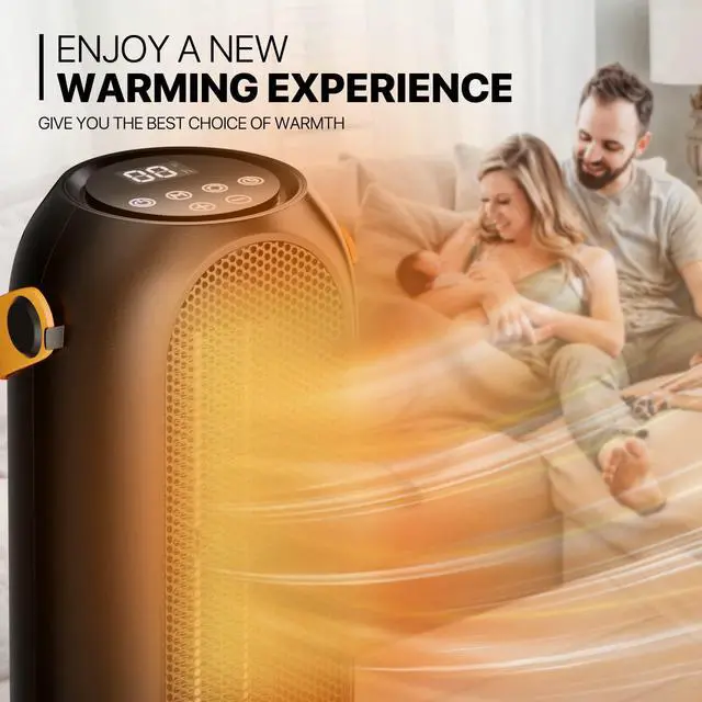 Alt view image 5 of 7 - mollie Small Space Heater, 90° Oscillating Electric Heater for Home Office, 12h Timer Portable Personal PTC Rapid Heater Quick Safety Heating for Adult Kid Indoor Use, Button Control, Black