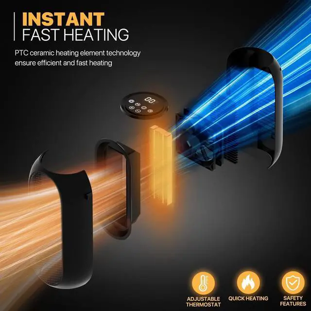 Alt view image 6 of 7 - mollie Small Space Heater, 90° Oscillating Electric Heater for Home Office, 12h Timer Portable Personal PTC Rapid Heater Quick Safety Heating for Adult Kid Indoor Use, Button Control, Black