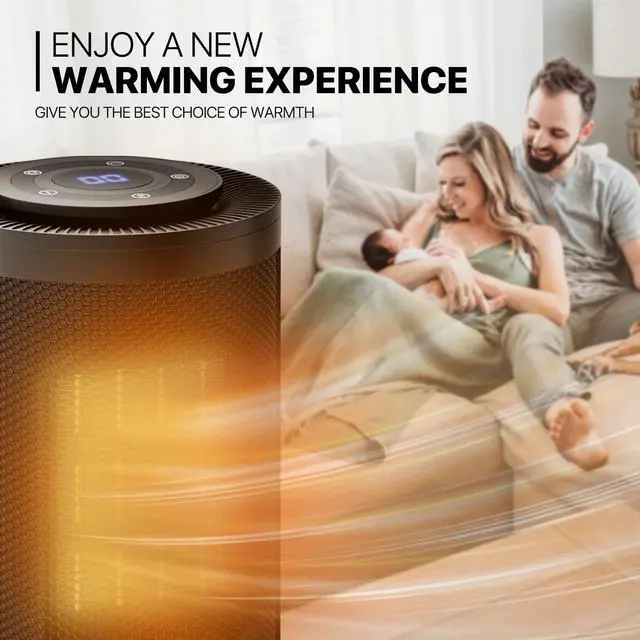 Alt view image 5 of 7 - Portable Electric Space Heater, Personal Rapid Heating PTC Heater for Office Bedroom Living Room, 8h Timer Small Heater with Tip-Over and Overheat Protection, Remote & Button Control, Black
