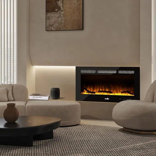 Alt view image 4 of 7 - 36" Electric Fireplace Wall Mounted and Recessed with Remote Control, 1400W Wall Fireplace Heater w/8 Color Adjustable Brightness Flame Linear Electric Fireplace, Overheating Protection (Black)
