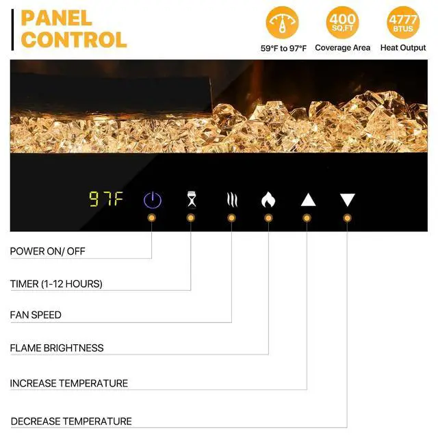 Alt view image 5 of 7 - 36" Electric Fireplace Wall Mounted and Recessed with Remote Control, 1400W Wall Fireplace Heater w/8 Color Adjustable Brightness Flame Linear Electric Fireplace, Overheating Protection (Black)