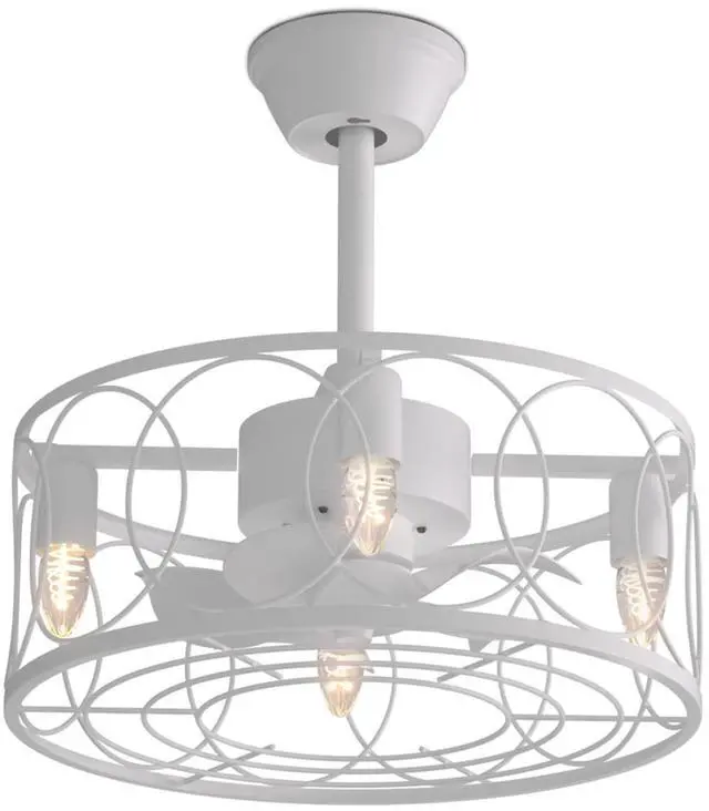 Main image of 18" Caged Ceiling Fan with Light, Quiet Reversible AC Motor, Dimmable 3-Color LED Temperature, 3-Speed Remote Control, for Bedroom, Living Room, White - Bulbs (4 x E26) Not Included