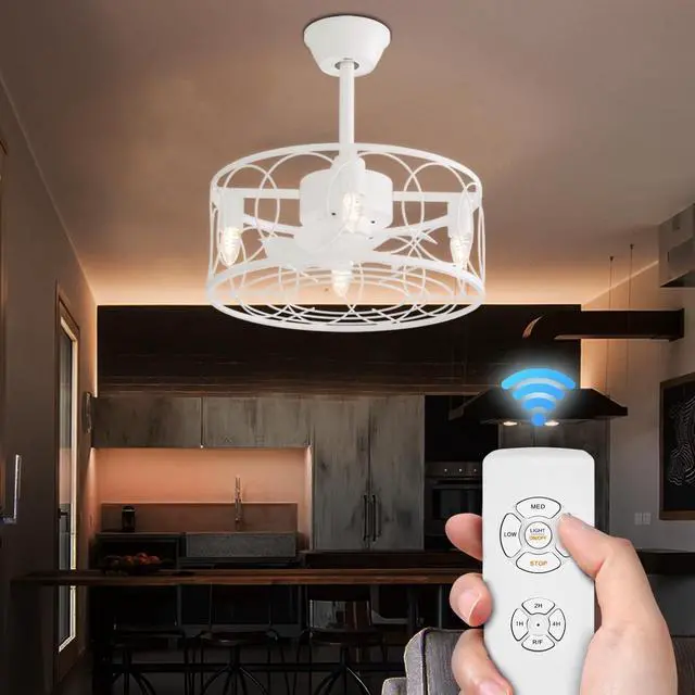 Alt view image 3 of 7 - 18" Caged Ceiling Fan with Light, Quiet Reversible AC Motor, Dimmable 3-Color LED Temperature, 3-Speed Remote Control, for Bedroom, Living Room, White - Bulbs (4 x E26) Not Included