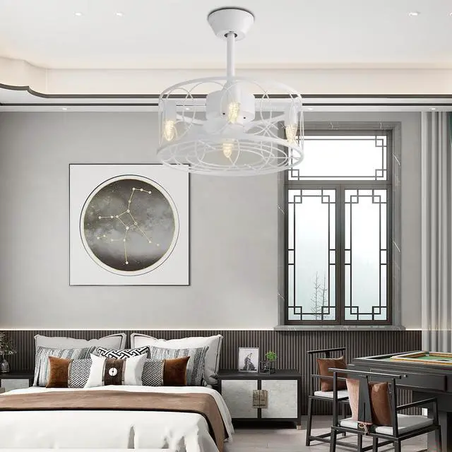 Alt view image 4 of 7 - 18" Caged Ceiling Fan with Light, Quiet Reversible AC Motor, Dimmable 3-Color LED Temperature, 3-Speed Remote Control, for Bedroom, Living Room, White - Bulbs (4 x E26) Not Included