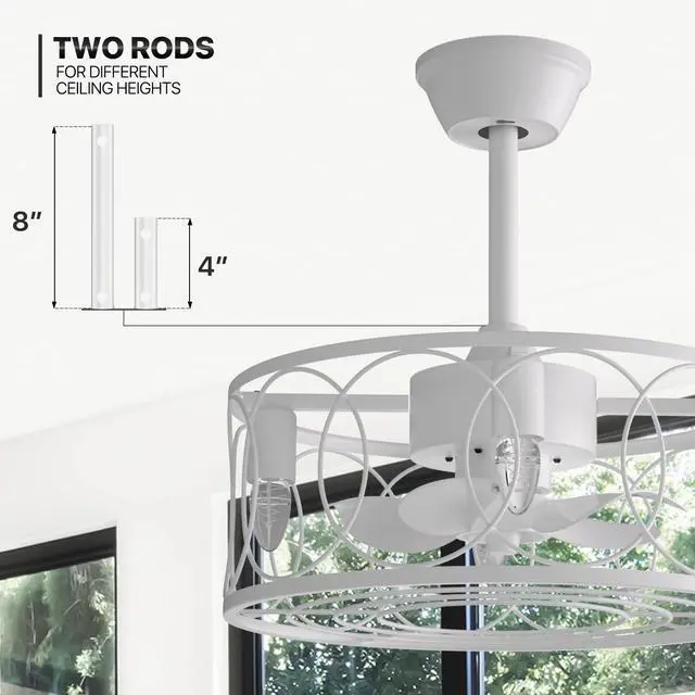 Alt view image 5 of 7 - 18" Caged Ceiling Fan with Light, Quiet Reversible AC Motor, Dimmable 3-Color LED Temperature, 3-Speed Remote Control, for Bedroom, Living Room, White - Bulbs (4 x E26) Not Included
