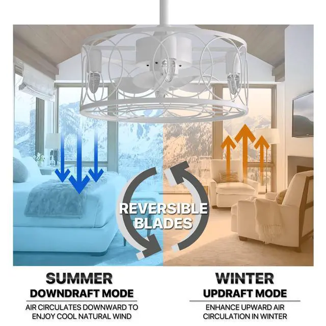 Alt view image 6 of 7 - 18" Caged Ceiling Fan with Light, Quiet Reversible AC Motor, Dimmable 3-Color LED Temperature, 3-Speed Remote Control, for Bedroom, Living Room, White - Bulbs (4 x E26) Not Included