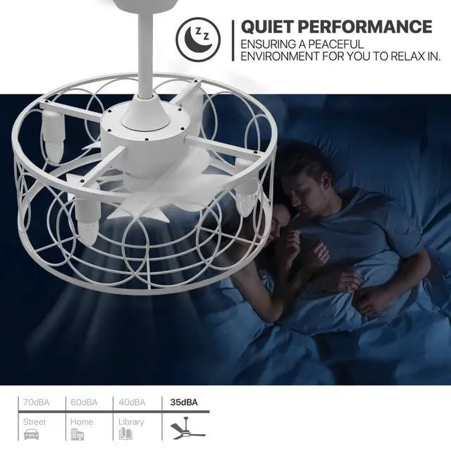 Alt view image 7 of 7 - 18" Caged Ceiling Fan with Light, Quiet Reversible AC Motor, Dimmable 3-Color LED Temperature, 3-Speed Remote Control, for Bedroom, Living Room, White - Bulbs (4 x E26) Not Included