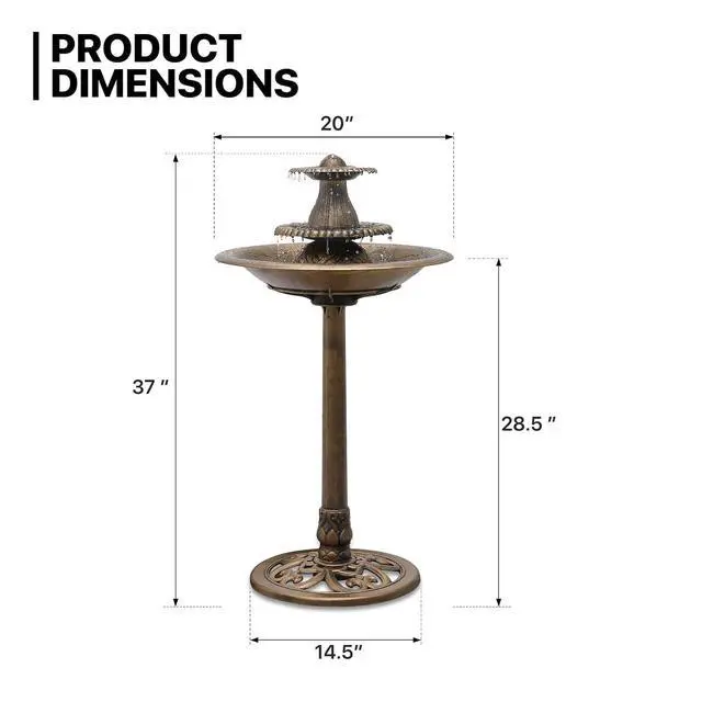 Alt view image 2 of 7 - Outdoor Garden Bird Bath, 37" Tall Outside 3-Tiered Pedestal Antique Water Fountain and Birdbath for Garden Patio Deck Porch Backyard, 5L Water Capacity, Bronze