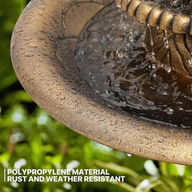 Alt view image 4 of 7 - Outdoor Garden Bird Bath, 37" Tall Outside 3-Tiered Pedestal Antique Water Fountain and Birdbath for Garden Patio Deck Porch Backyard, 5L Water Capacity, Bronze