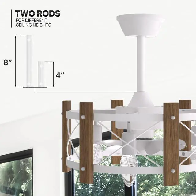 Alt view image 5 of 7 - 18" Caged Ceiling Fan with Metal & Wood Cage, Quiet Reversible AC Motor, 3-speed Remote Control, Adjustable 3-color Temperature, for Bedroom, Living Room, Black - 3 X E26 Bulbs (Not Included)