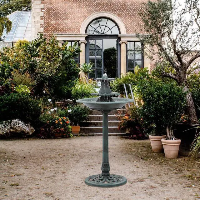Alt view image 3 of 7 - 37" Outdoor Pedestal Water Fountain and Birdbath, 3-Tiered Waterfall Fountain with Recirculating Pump for Garden Patio Backyard, 5L Water Capacity, Green