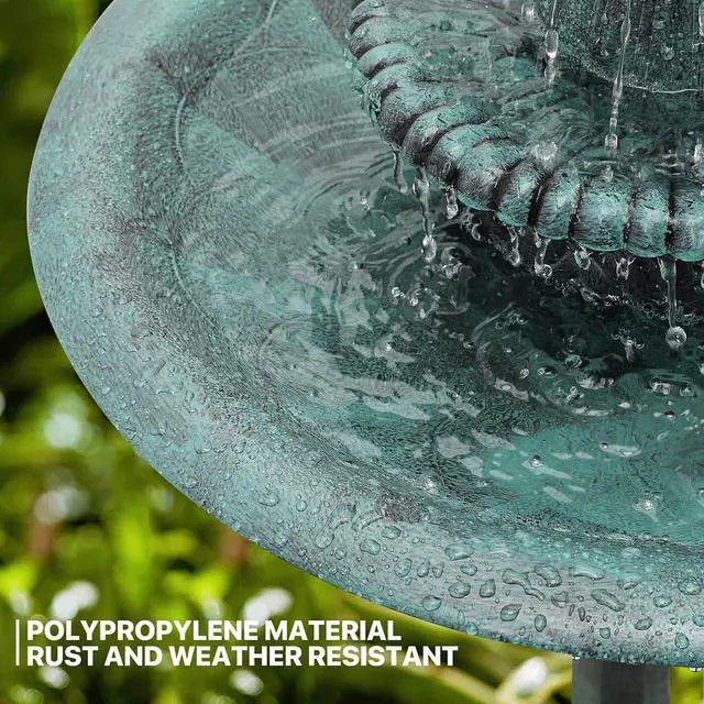 Alt view image 4 of 7 - 37" Outdoor Pedestal Water Fountain and Birdbath, 3-Tiered Waterfall Fountain with Recirculating Pump for Garden Patio Backyard, 5L Water Capacity, Green