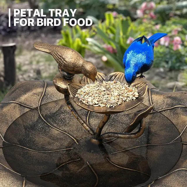 Alt view image 2 of 7 - 28" Height Pedestal Bird Bath, Outdoor Water Fountains 2 Tiers Tall Bird Bath with Decoration Pedestal Base Stand for Lawn Patio or Garden, 5L Water Capacity, Bronze