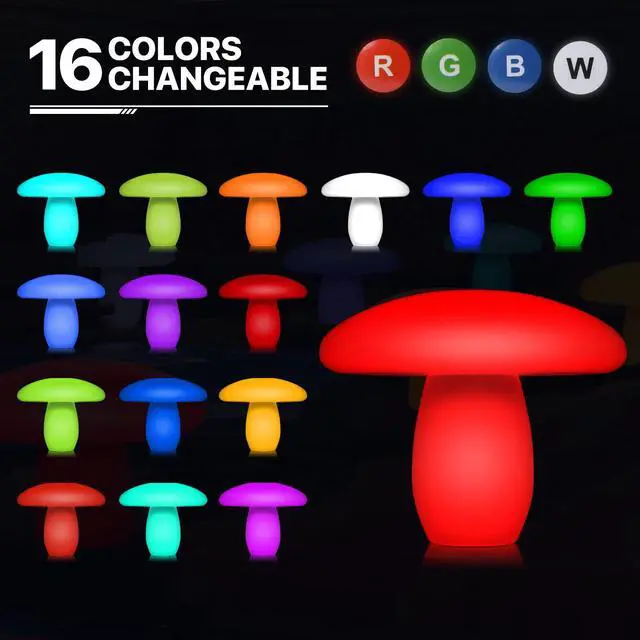 Alt view image 4 of 7 - 21" LED Mushroom Light 16 Color-Changing Outdoor/Indoor Mood Light Party Ambient Lighting, Waterproof Landscape Lighting for Patio Yard Pathway Decor, Rechargeable Pub RGB Lamp with Remote