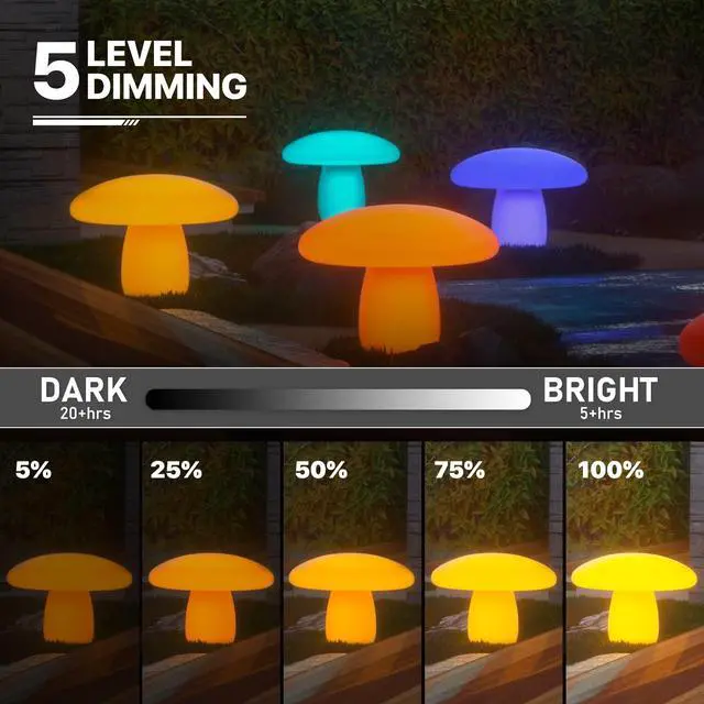 Alt view image 5 of 7 - 21" LED Mushroom Light 16 Color-Changing Outdoor/Indoor Mood Light Party Ambient Lighting, Waterproof Landscape Lighting for Patio Yard Pathway Decor, Rechargeable Pub RGB Lamp with Remote