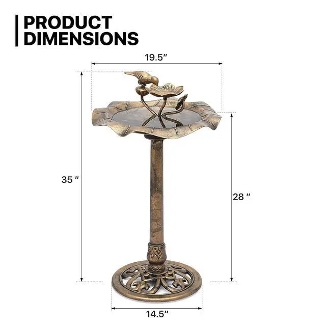 Alt view image 3 of 7 - 28" Height Pedestal Bird Bath, Outdoor Water Fountains 2 Tiers Tall Bird Bath with Decoration Pedestal Base Stand for Lawn Patio or Garden, 5L Water Capacity, Bronze