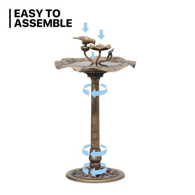 Alt view image 7 of 7 - 28" Height Pedestal Bird Bath, Outdoor Water Fountains 2 Tiers Tall Bird Bath with Decoration Pedestal Base Stand for Lawn Patio or Garden, 5L Water Capacity, Bronze