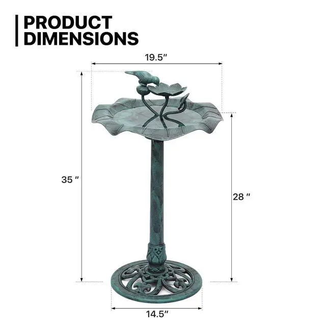 Alt view image 2 of 7 - 28" Bird Baths for Outdoors, 2 Tiers Birdbath Water Fountains with Decorative Birds and Pedestal Base Stand for Lawn Yard and Garden, 5L Water Capacity, Green