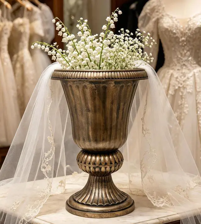 Alt view image 6 of 7 - 20-Inch Plastic Urn Planter Vase Vintage Roman Flower Pot for Indoor & Outdoor Plants, Patio, Garden, Wedding Decor, Lightweight & Drainage Hole, Retro Home Porch Decor (Brass)