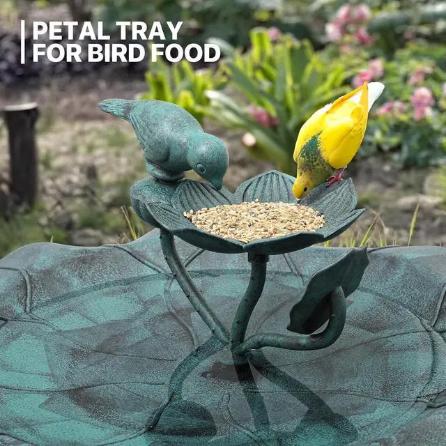 Alt view image 5 of 7 - 28" Bird Baths for Outdoors, 2 Tiers Birdbath Water Fountains with Decorative Birds and Pedestal Base Stand for Lawn Yard and Garden, 5L Water Capacity, Green