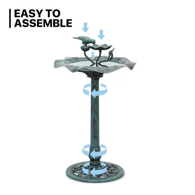 Alt view image 7 of 7 - 28" Bird Baths for Outdoors, 2 Tiers Birdbath Water Fountains with Decorative Birds and Pedestal Base Stand for Lawn Yard and Garden, 5L Water Capacity, Green