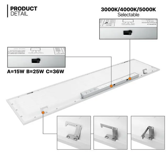 Alt view image 6 of 7 - 6 Pack LED Ceiling Light Flush Mount, 1x4 FT Dimmable LED Flat Panel Light 3000K/4000K/5000K CCT Selectable, 4000 Lumens Light Fixture for Home Office Garage with Built-in T-Grid Mount, ETL