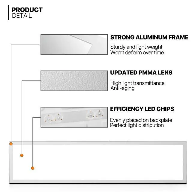 Alt view image 7 of 7 - 6 Pack LED Ceiling Light Flush Mount, 1x4 FT Dimmable LED Flat Panel Light 3000K/4000K/5000K CCT Selectable, 4000 Lumens Light Fixture for Home Office Garage with Built-in T-Grid Mount, ETL