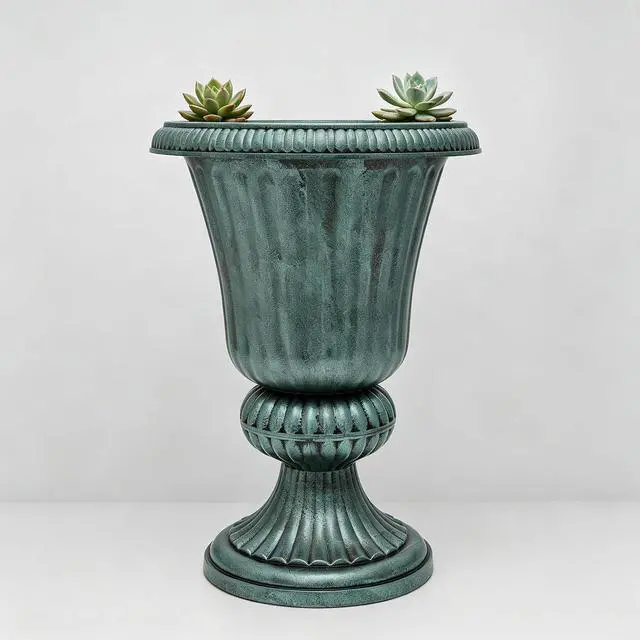 Main image of 20-Inch Plastic Urn Planter Vase Vintage Roman Flower Pot for Indoor & Outdoor Plants, Patio, Garden, Wedding Decor, Lightweight & Drainage Hole, Retro Home Porch Decor (Dark Green)