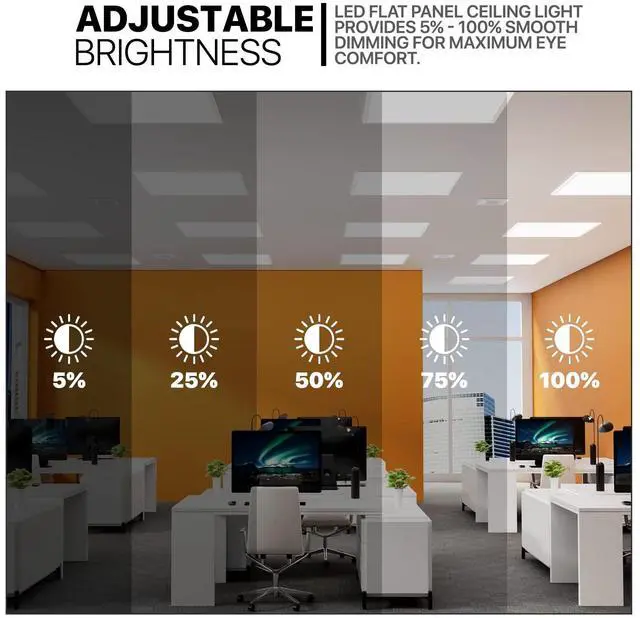 Alt view image 5 of 7 - 6 Pack LED Ceiling Light Flush Mount, 1x4 FT Dimmable LED Flat Panel Light 3000K/4000K/5000K CCT Selectable, 4000 Lumens Light Fixture for Home Office Garage with Built-in T-Grid Mount, ETL