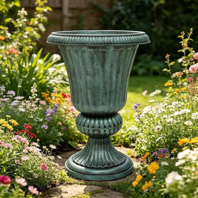 Alt view image 7 of 7 - 20-Inch Plastic Urn Planter Vase Vintage Roman Flower Pot for Indoor & Outdoor Plants, Patio, Garden, Wedding Decor, Lightweight & Drainage Hole, Retro Home Porch Decor (Dark Green)
