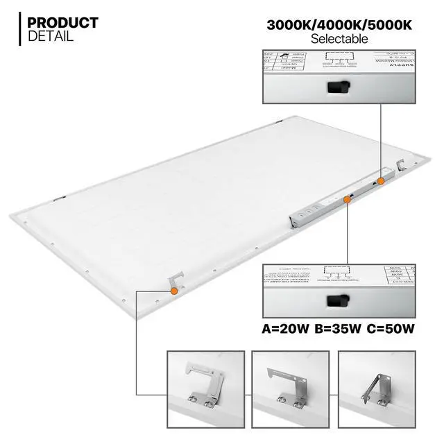Alt view image 6 of 7 - 2 Pack 2x4 FT LED Flat Panel Light, Dimmable Square Flush Mount Light 3000K/4000K/5000K CCT Selectable, 6000 Lumens Ceiling Light Fixture for Kitchen with Built-in T-Grid Mount, ETL