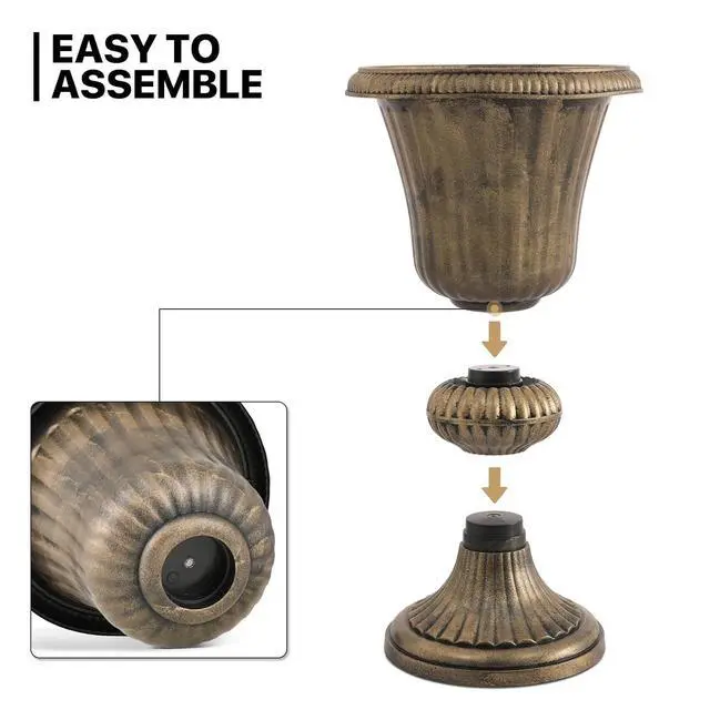 Alt view image 4 of 7 - 20-Inch Plastic Urn Planter Vase Vintage Roman Flower Pot for Indoor & Outdoor Plants, Patio, Garden, Wedding Decor, Lightweight & Drainage Hole, Retro Home Porch Decor (Brass)