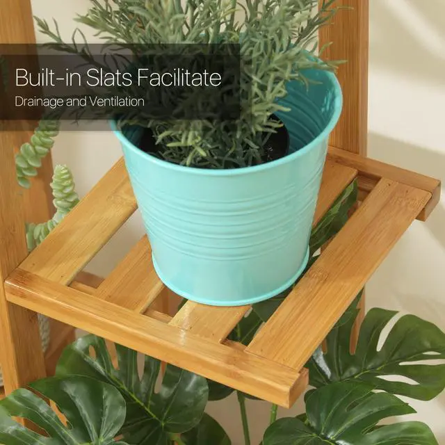 Alt view image 4 of 6 - 6 Tier Bamboo Plant Stand, Flowers Display Shelf Holder Organizer with 7 Pot Positions for Outdoor Indoor Balcony Patio Balcony, Natural