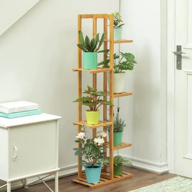 Alt view image 6 of 6 - 6 Tier Bamboo Plant Stand, Flowers Display Shelf Holder Organizer with 7 Pot Positions for Outdoor Indoor Balcony Patio Balcony, Natural