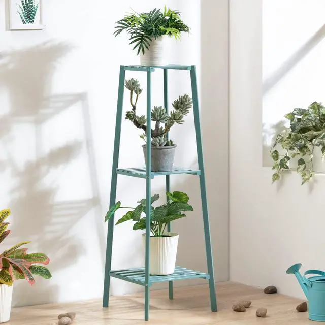 Alt view image 3 of 7 - Bamboo 3-Tier Tall Plant Stand Pot Vase Holder Flower Seasoning Display Shelf Rack Small Space for Patio Garden Balcony Yard Living Room (3 Shelves, Green)