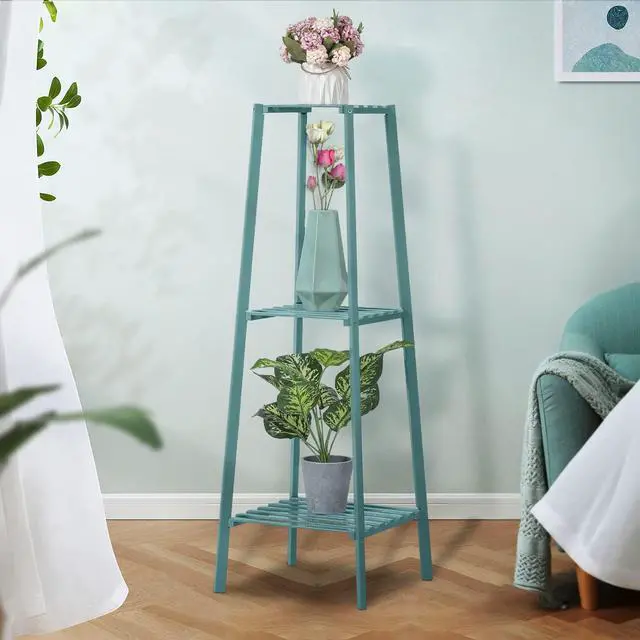 Alt view image 7 of 7 - Bamboo 3-Tier Tall Plant Stand Pot Vase Holder Flower Seasoning Display Shelf Rack Small Space for Patio Garden Balcony Yard Living Room (3 Shelves, Green)