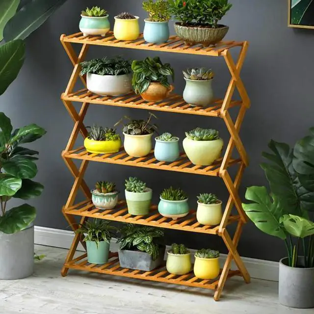 Alt view image 2 of 4 - Wood Plant Stand Indoor Outdoor for 5 Tiers Plants, Plant Shelf Ladder Table Pot Stand for Living Room Patio Balcony Garden