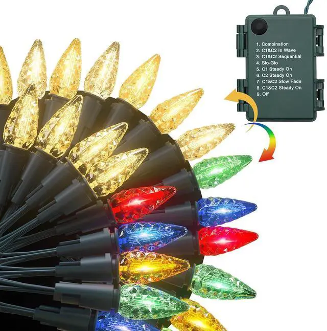 Main image of Christmas String Lights with 50 LEDs 17 Ft, 8 Modes LED Mini String Lights, Battery Operated Waterproof Christmas with Green Wire for Outdoor Wedding Party, White & Multi Color