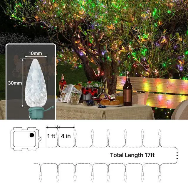 Alt view image 2 of 7 - Christmas String Lights with 50 LEDs 17 Ft, 8 Modes LED Mini String Lights, Battery Operated Waterproof Christmas with Green Wire for Outdoor Wedding Party, White & Multi Color
