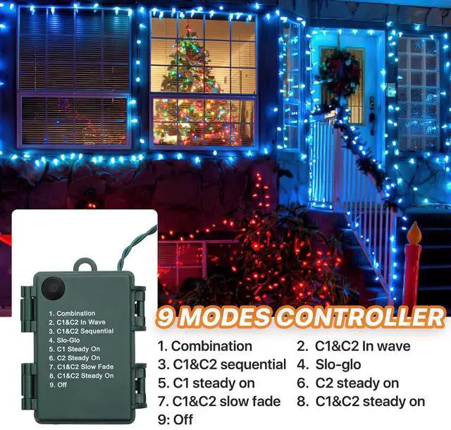 Alt view image 5 of 7 - Christmas String Lights with 50 LEDs 17 Ft, 8 Modes LED Mini String Lights, Battery Operated Waterproof Christmas with Green Wire for Outdoor Wedding Party, White & Multi Color