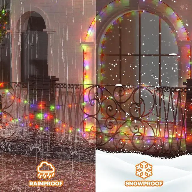 Alt view image 6 of 7 - Christmas String Lights with 50 LEDs 17 Ft, 8 Modes LED Mini String Lights, Battery Operated Waterproof Christmas with Green Wire for Outdoor Wedding Party, White & Multi Color