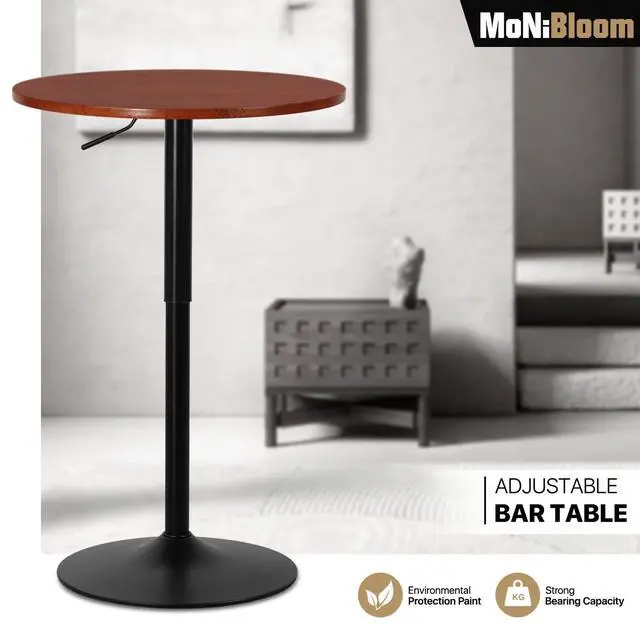 Alt view image 7 of 7 - Round Bar Table Adjustable Height, BistroTable with Black Leg and Base Pub Table 360° Swivel for Living Room Dining Room Bistro Cafe, 23.5" Diameter Red Wood Texture Top Cocktail Tables
