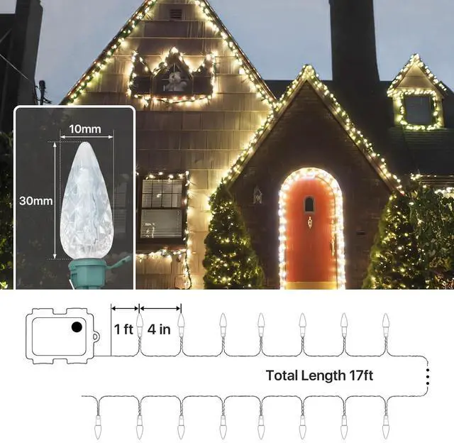 Alt view image 2 of 7 - Christmas String Lights with 50 LEDs 17 Ft, 8 Modes LED Mini String Lights, Battery Operated Waterproof Christmas with Green Wire for Outdoor for Wedding Party, Warm White