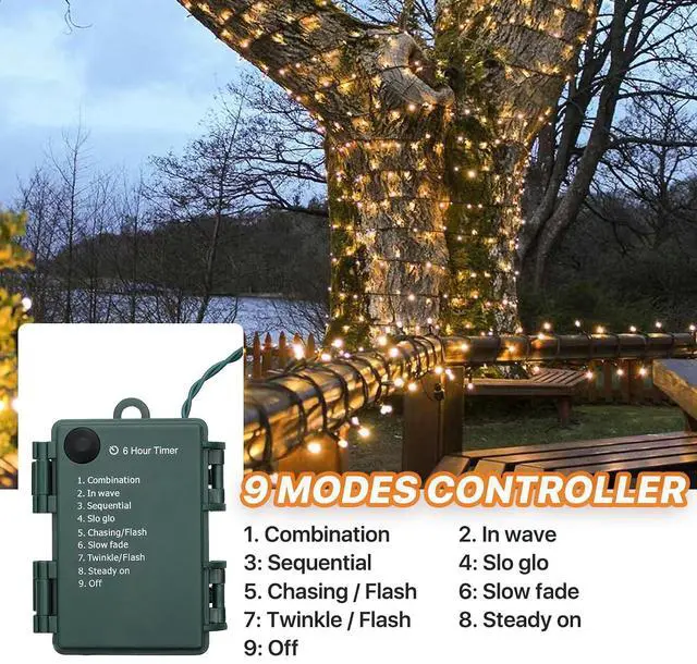 Alt view image 5 of 7 - Christmas String Lights with 50 LEDs 17 Ft, 8 Modes LED Mini String Lights, Battery Operated Waterproof Christmas with Green Wire for Outdoor for Wedding Party, Warm White
