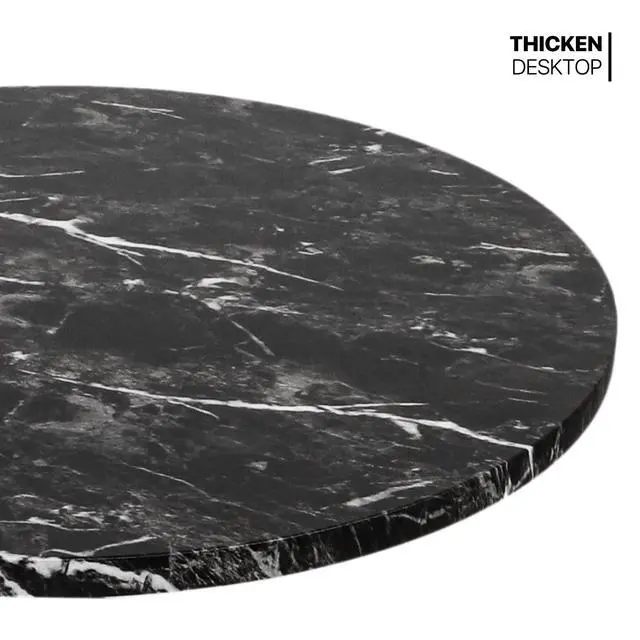 Alt view image 6 of 7 - Round High Top Table, 27.5"- 36" Height-Adjustable Bar Table with Black Marble Texture Top and Black Base, 360° Swivel Cocktail Bar Table Modern Style for Home Kitchen Balcony