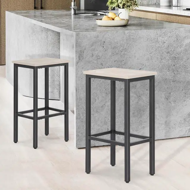 Main image of Bar Stools Set of 2, 26 Inch Counter Height Stools with Metal Frame for Kitchen Dining Room Café, Industrial Design, Greige