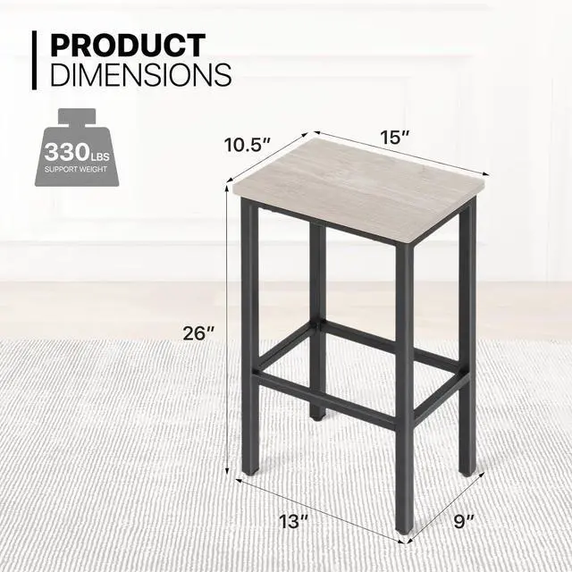 Alt view image 2 of 7 - Bar Stools Set of 2, 26 Inch Counter Height Stools with Metal Frame for Kitchen Dining Room Café, Industrial Design, Greige